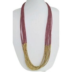 Natasha Couture-Gold & Mauve Beaded Necklace. 36"